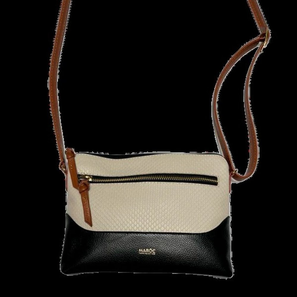 LEATHER HANDBAG - CROSS-BODY BLACK HONEY BEIGE LEATHER HANDBAG